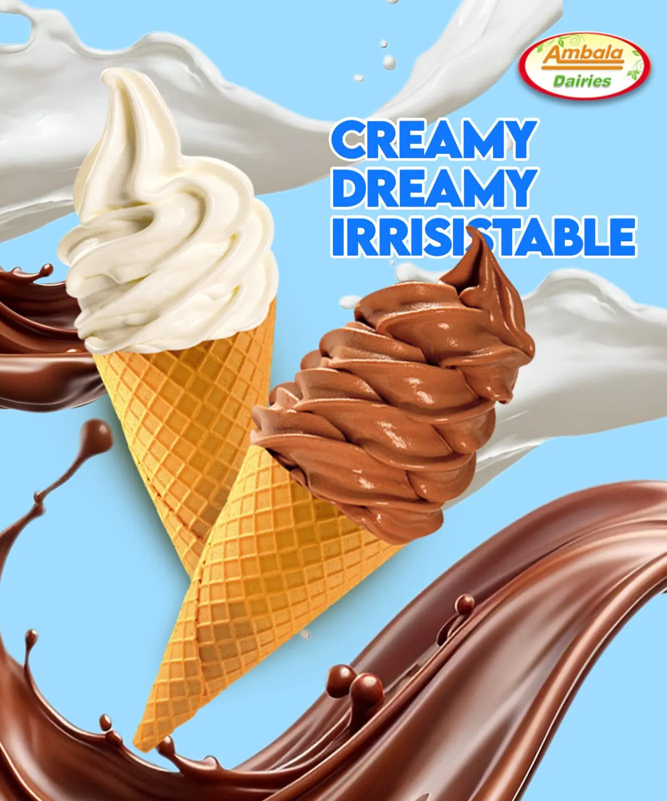 Creamy soft serve ice cream cones